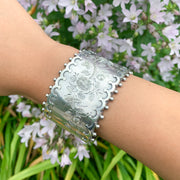 Antique Victorian Sterling Silver Floral Cuff Bangle Dated 1883