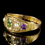 Antique Victorian Suffragette Ring Peridot Pearl Amethyst Dated 1883