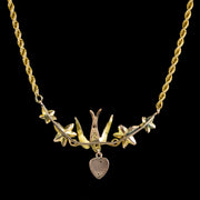 Antique Victorian Swallow Heart Ivy Necklace 9ct Gold back