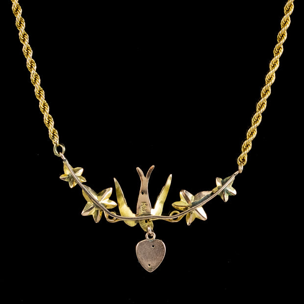 Antique Victorian Swallow Heart Ivy Necklace 9ct Gold back