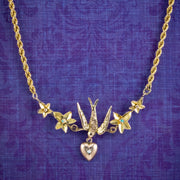 Antique Victorian Swallow Heart Ivy Necklace 9ct Gold cover