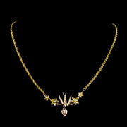 Antique Victorian Swallow Heart Ivy Necklace 9ct Gold neck