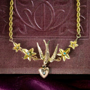 Antique Victorian Swallow Heart Ivy Necklace 9ct Gold social