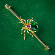 Antique Victorian Tourmaline Ruby Spider Bar Brooch 15ct Gold 
