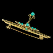 Vintage Turquoise Bar Brooch 9ct Gold With Box