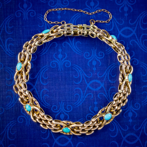 Antique Victorian Turquoise Bracelet 9ct Gold Circa 1900