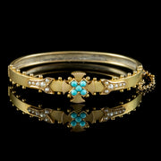Antique Victorian Turquoise Celtic Cross Bangle 15ct Gold Circa 1880 Boxed