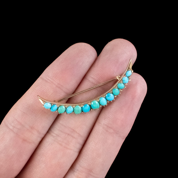 Antique Victorian Turquoise Crescent Moon Brooch 18ct Gold