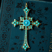 Antique Victorian Turquoise Cross Pendant Silver Gilt