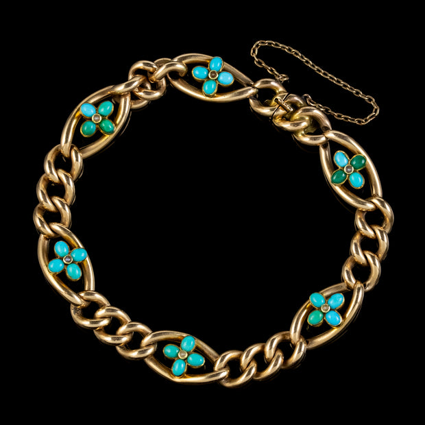 Antique Victorian Turquoise Curb Bracelet 15ct Gold Circa 1890