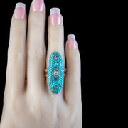 Antique Victorian Turquoise Diamond Navette Ring