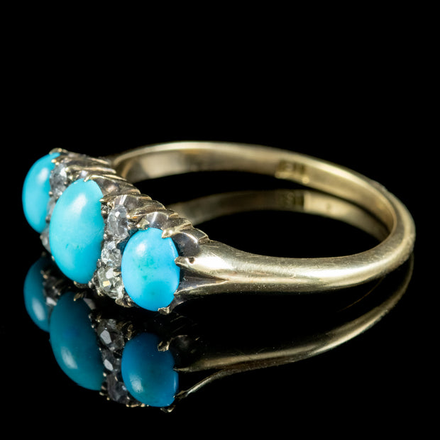 Antique Victorian Turquoise Diamond Ring 1.50ct Of Turquoise 