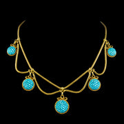 Antique Victorian Turquoise Etruscan Revival Collar Necklace 15ct Gold