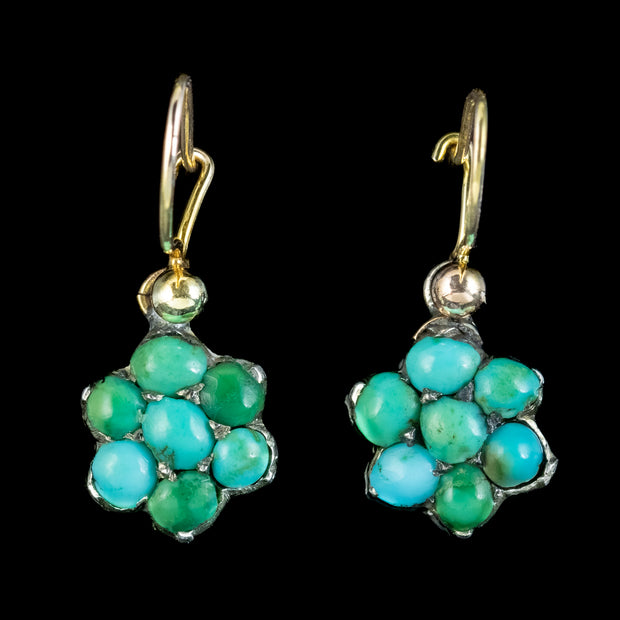 Antique Victorian Turquoise Forget Me Not Earrings 15ct Gold