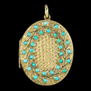 Antique Victorian Turquoise Laurel Locket 18ct Gold Gilt