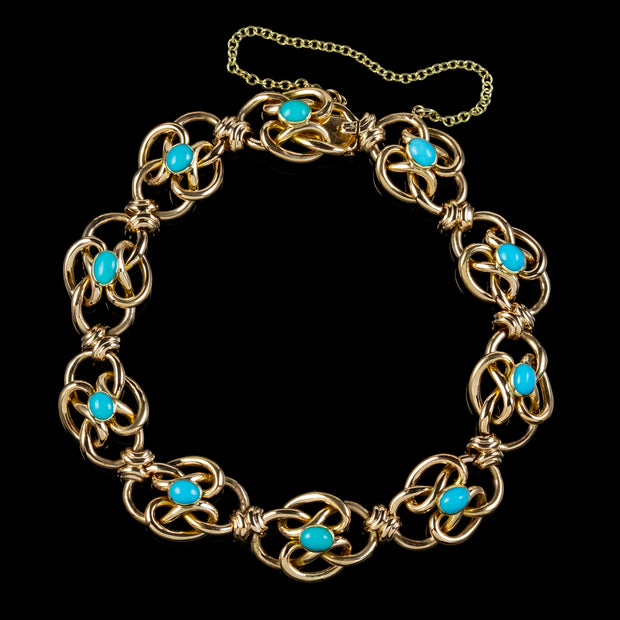 Antique Victorian Turquoise Lovers Knot Bracelet 15ct Gold Circa 1900