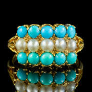 Antique Victorian Turquoise Pearl Ring 18ct Gold Circa 1880