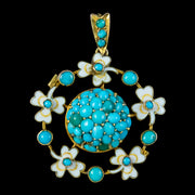 Antique Victorian Turquoise Enamel Shamrock Pendant 9ct Gold