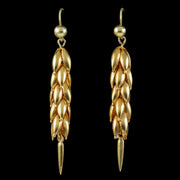 Antique Victorian Wheat Drop Earrings Pinchbeck Gold Gilt