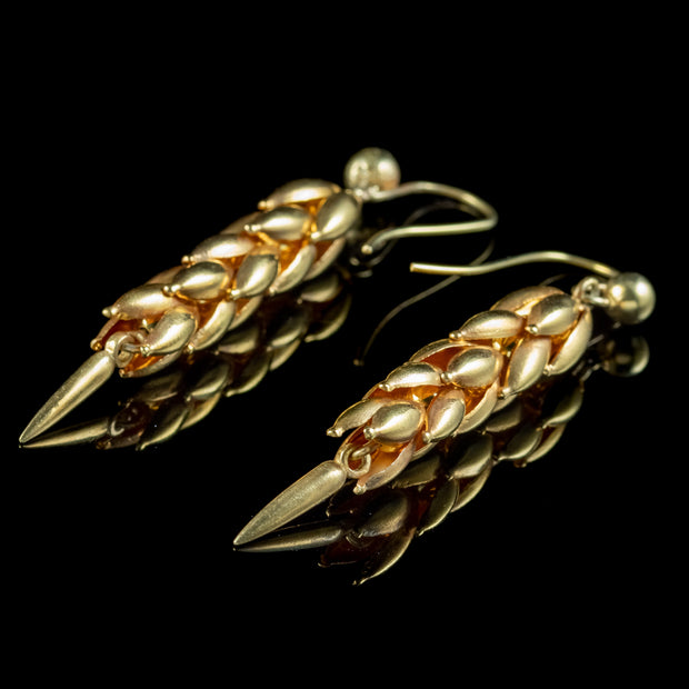 Antique Victorian Wheat Drop Earrings Pinchbeck Gold Gilt