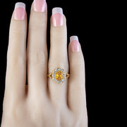 Antique Victorian Yellow Sapphire Diamond Cluster Ring 1.75ct Sapphire