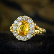 Antique Victorian Yellow Sapphire Diamond Cluster Ring 1.75ct Sapphire