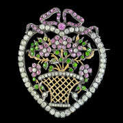 Antique Edwardian Suffragette Paste Heart And Flower Basket Brooch Circa 1910