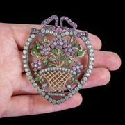 Antique Edwardian Suffragette Paste Heart And Flower Basket Brooch Circa 1910