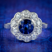 Antique Edwardian Sapphire Diamond Cluster Ring 1.25ct Sapphire Circa 1910