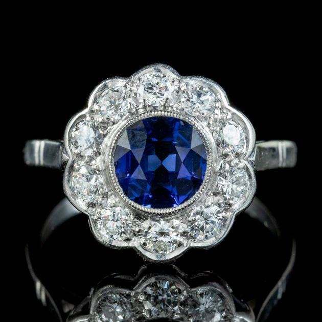 Edwardian Diamond & Sapphire Ring 1.25Ct | – Laurelle Antique Jewellery