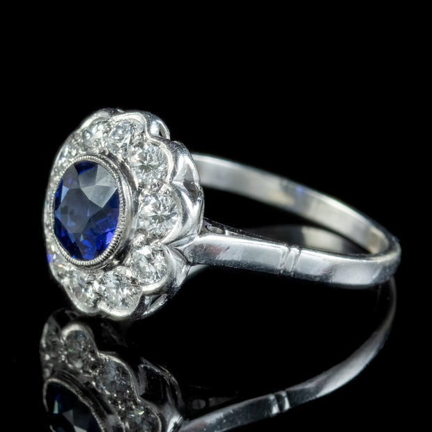 Antique Edwardian Sapphire Diamond Cluster Ring 1.25ct Sapphire Circa 1910