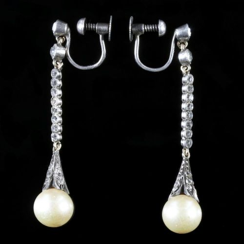 Antique Edwardian Pearl Paste Drop Earrings Sterling Silver