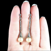 Antique Edwardian Pearl Paste Drop Earrings Sterling Silver