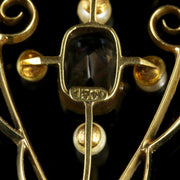 Antique Aquamarine Pearl Gold Pendant 15Ct Gold