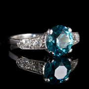 Antique Art Deco Blue Zircon Diamond Ring 18Ct Circa 1920
