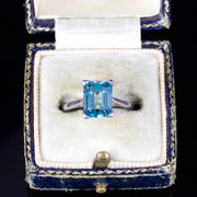 Antique Art Deco Blue Zircon Ring Emerald Cut Plat 18Ct Circa 1920