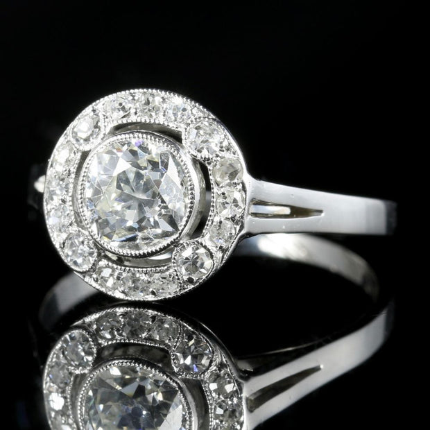 Antique Art Deco Diamond Cluster Ring Platinum Engagement 1.50Ct