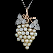 Antique Art Deco Natural Pearl Grapes Pendant Necklace 18Ct Gold Circa 1920 Boxed