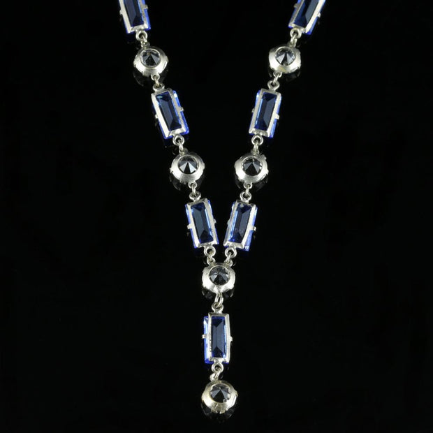 Art Deco Blue Paste Necklace Silver Circa 1920