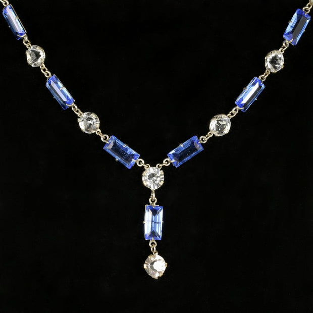 Art Deco Blue Paste Necklace Silver Circa 1920