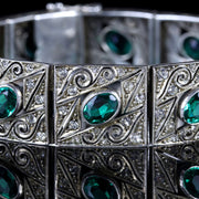 Art Deco Green Paste Bracelet Sterling Silver Circa 1920
