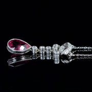 Antique Art Deco Pink Tourmaline Diamond Necklace Platinum Circa 1920