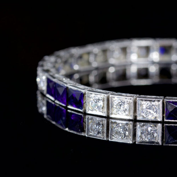 Antique Art Deco Sapphire Diamond Bracelet Gold Platinum Circa 1920