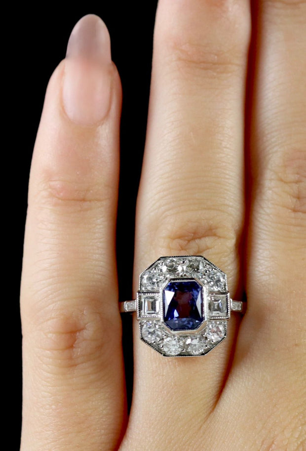 Antique Art Deco Sapphire Diamond Ring 18Ct Circa 1920