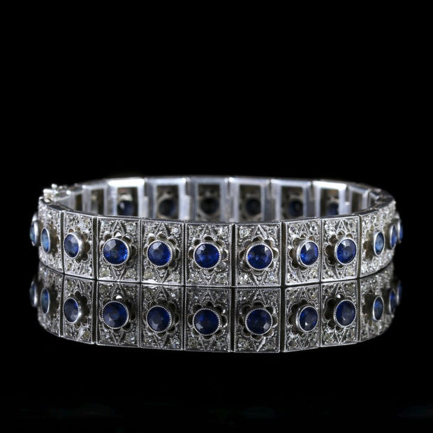 Antique Art Deco Silver Blue White Paste Bracelet Circa 1920