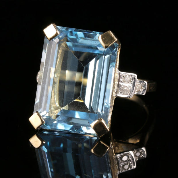 Antique Blue Topaz Diamond Ring 22Ct Blue Topaz 9Ct Gold