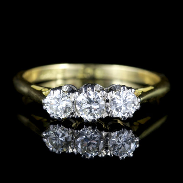 Antique Edwardian 18Ct Gold Platinum Diamond Trilogy Ring Circa 1910