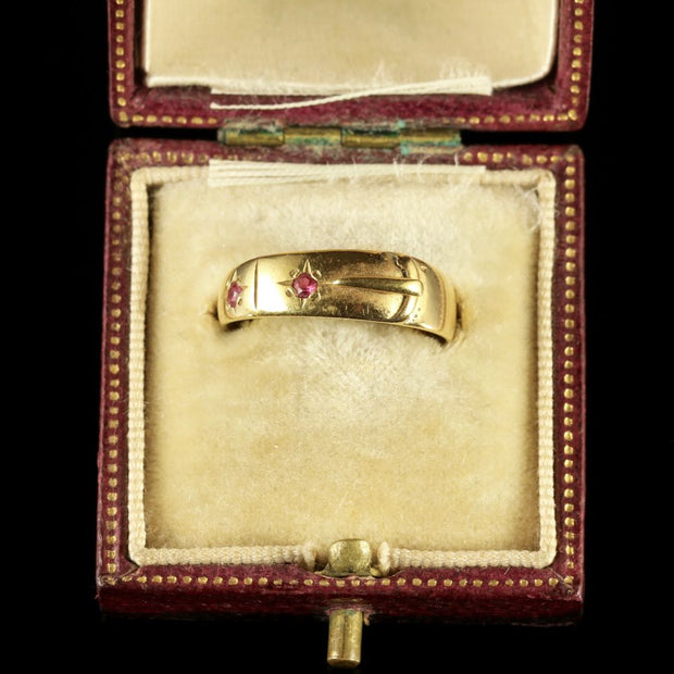 Antique Edwardian 18Ct Yellow Gold Ruby Buckle Ring