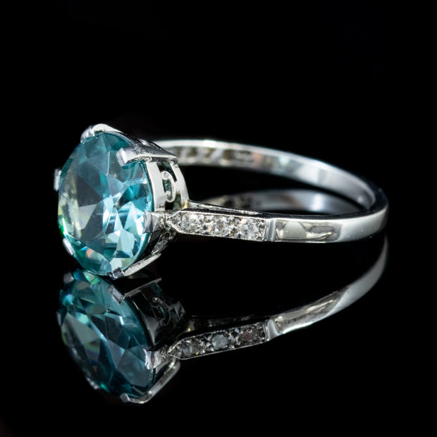 Vintage Blue Zircon Diamond Ring 3.20ct Zircon