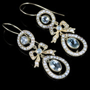 Antique Edwardian Aquamarine Pearl Earrings 18Ct Gold